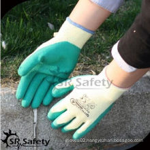 SRSAFETY cheap price gloves/10g polyester green latex coated/hot sale